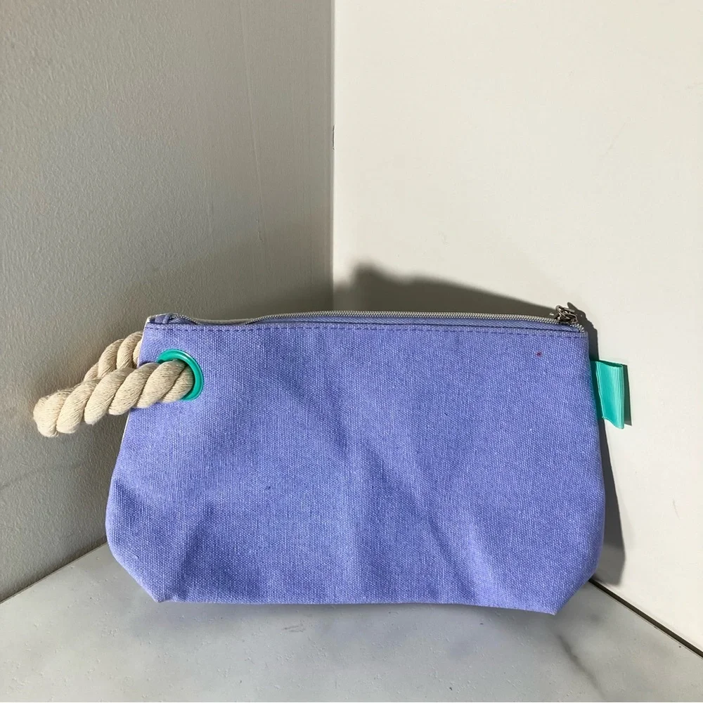 Mugler White Purple Canvas Tropical Print Wristlet Bag NWT